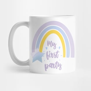 My first party quote, lettering, rainbow art, star baby shower Mug